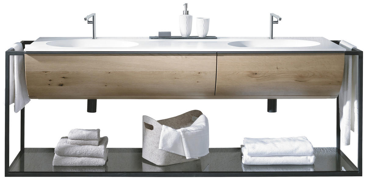 BADEZIMMER  in 148 cm  - Eichefarben/Schwarz, KONVENTIONELL, Glas/Holz (148cm) - Voglauer