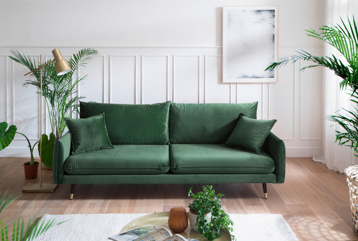 3-SITZER-SOFA ROSSANA-3S Sofa in Samt Grün  - Grün, MODERN, Textil (215/88/94cm) - MID.YOU