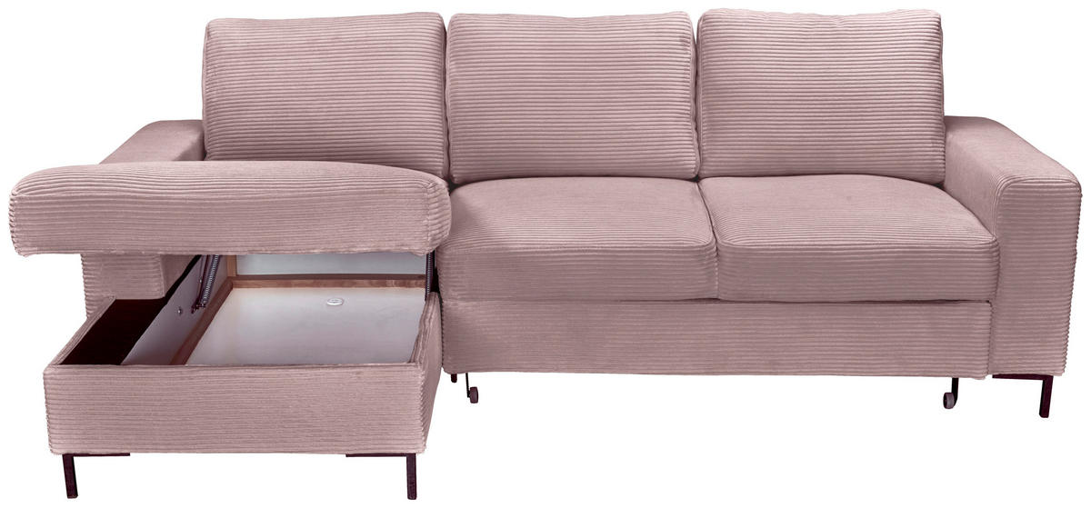 ECKSOFA Altrosa Cord  - Schwarz/Altrosa, KONVENTIONELL, Textil/Metall (150/240cm) - Carryhome