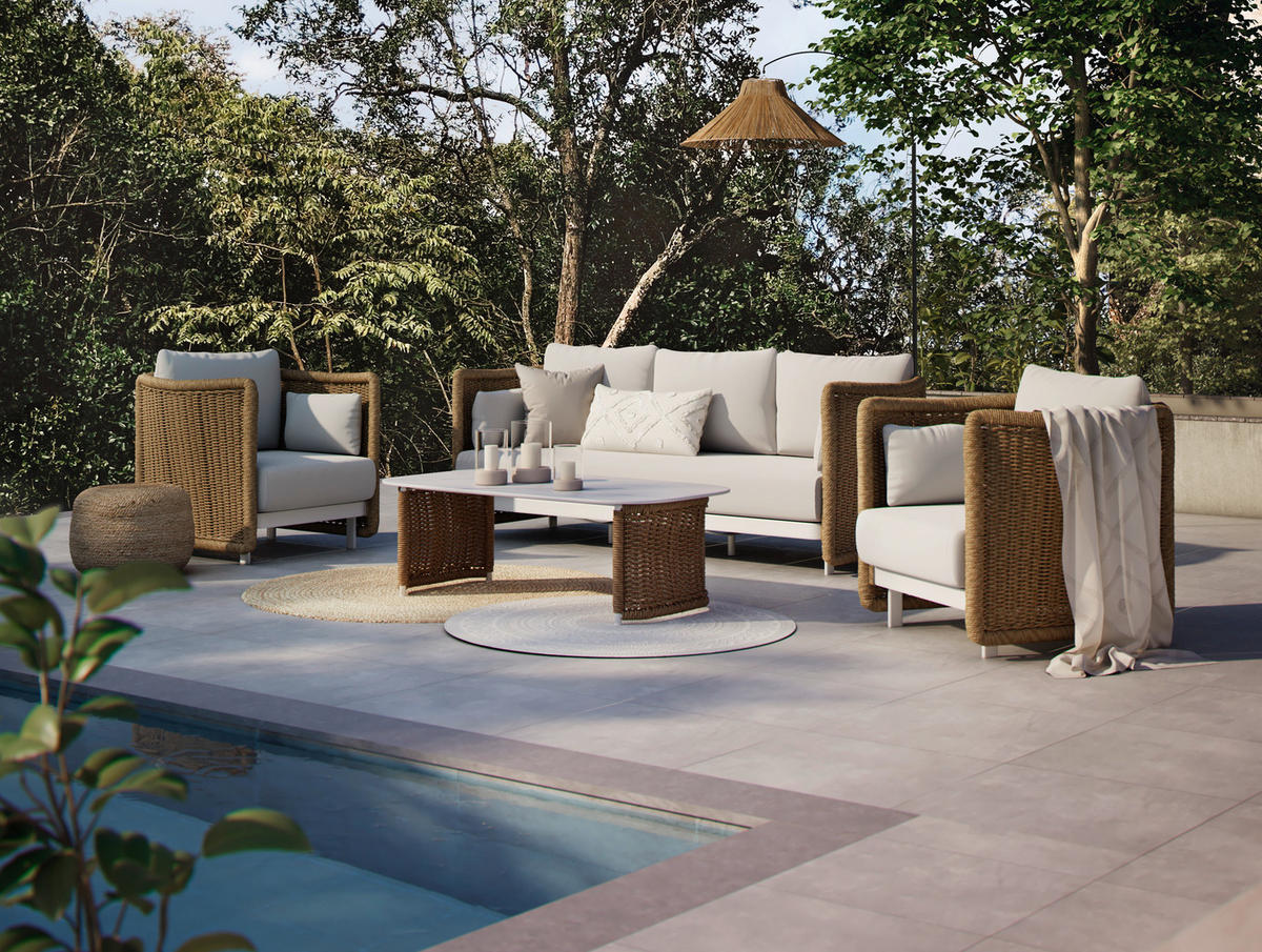 SOFA ZA BAŠTU  - bela/prirodna boja, Moderno, metal/tekstil (230/73/87cm) - Amatio