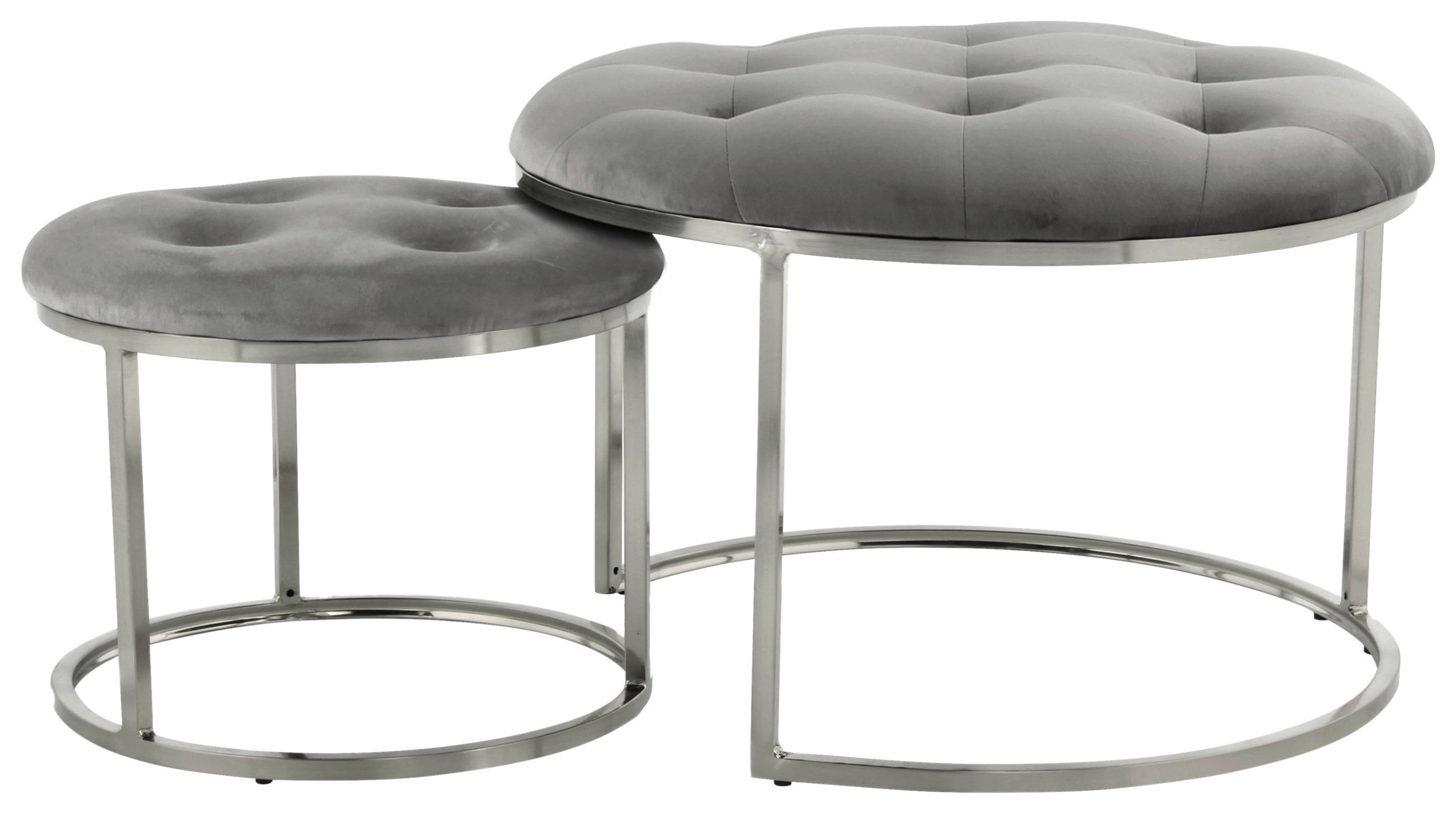 HOCKERSET in Grau, Silberfarben  - Silberfarben/Grau, Design, Textil/Metall (40+60cm) - Kayoom