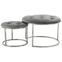 HOCKERSET Grau, Silberfarben  - Silberfarben/Grau, Design, Textil/Metall (40+60cm) - Kayoom