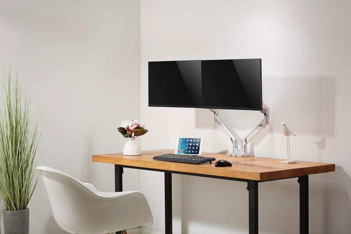 MONITOR-HALTERUNG Metall, Kunststoff Grau, Weiß  - Weiß/Grau, Design, Kunststoff/Metall (110/69,7/11,6cm) - Boxxx