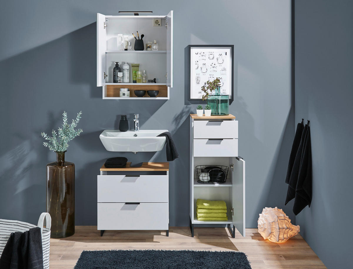 MIDISCHRANK 38/106/32 cm  - Eichefarben/Schwarz, KONVENTIONELL, Holzwerkstoff/Metall (38/106/32cm) - home24