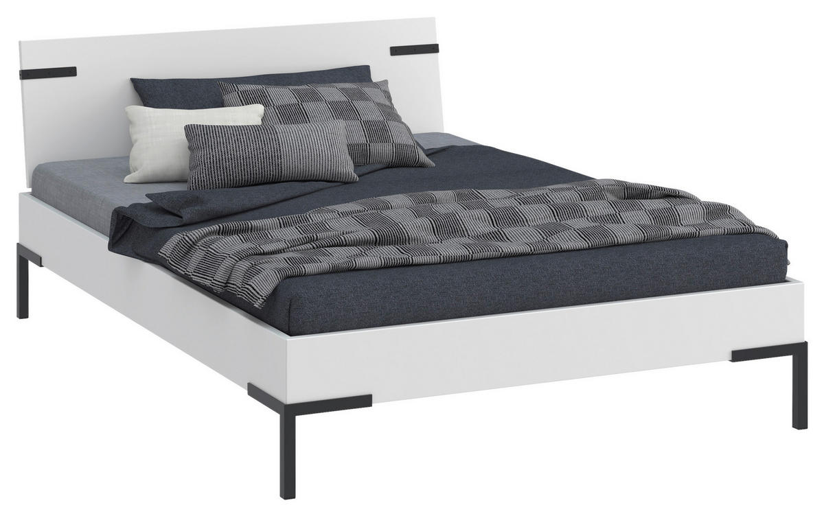 BETT 160/200 cm,  in Weiß  - Schwarz/Weiß, Design, Metall (160/200cm) - Xora