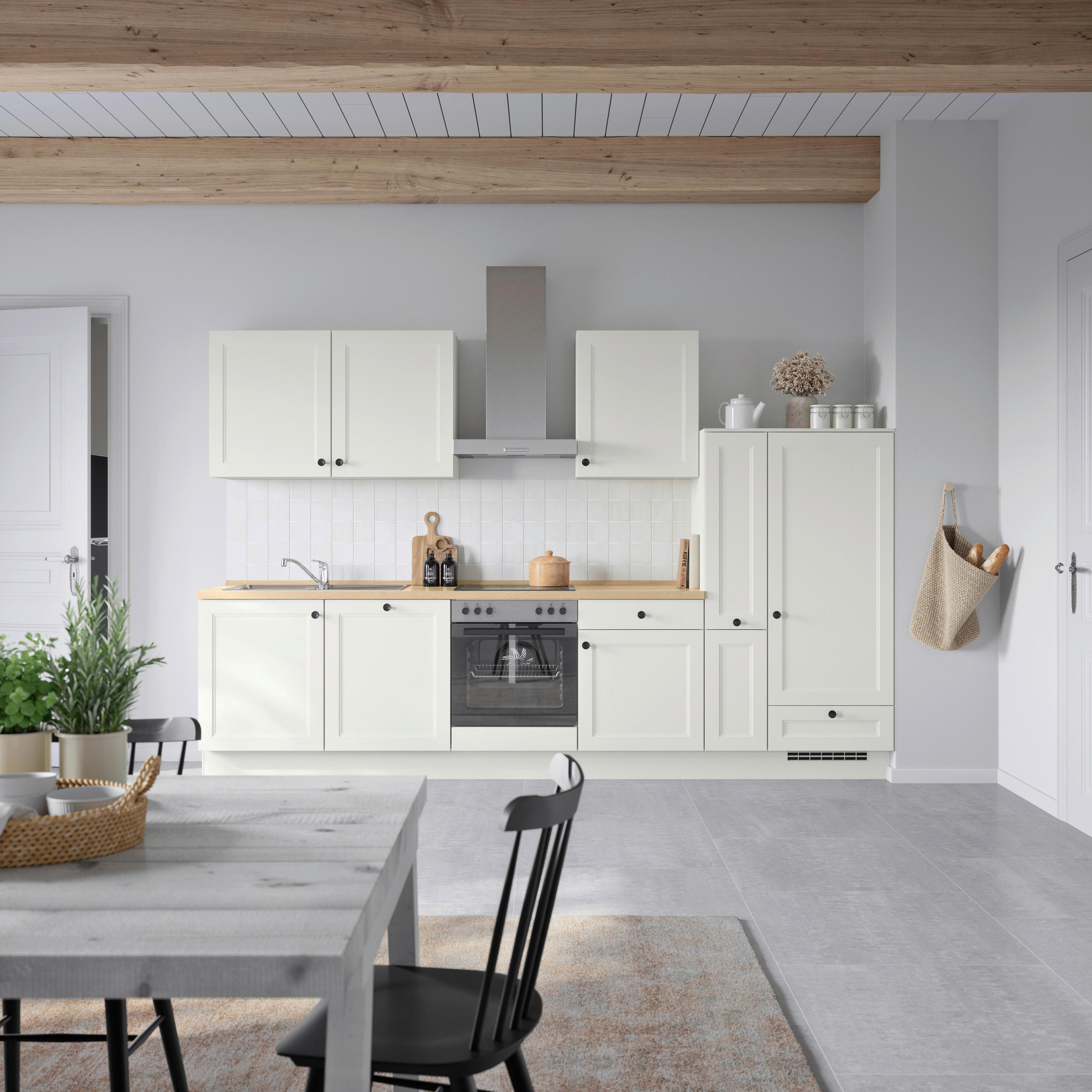 KÜCHENBLOCK 330 cm   in Weiß, Eichefarben  - Eichefarben/Schwarz, MODERN, Holzwerkstoff/Metall (330cm) - Nobilia