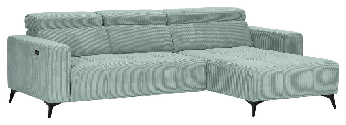 ECKSOFA Olivgrün Cord Rücken echt, Kopfteilverstellung, Sitzvorzug  - Schwarz/Olivgrün, KONVENTIONELL, Textil/Metall (257/170cm) - Carryhome