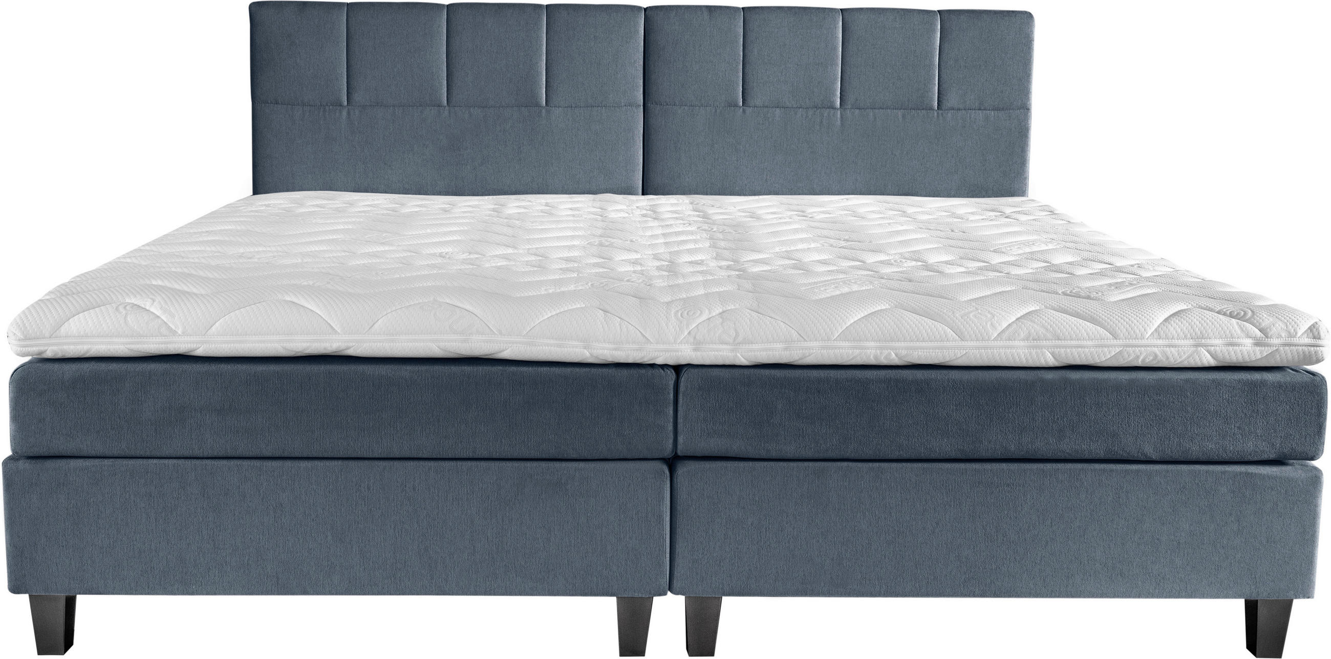Thumbnail - Esposa Boxspringbett, Blau, Blaugrau, Textil, Buche, H2 + H3, 5-Zonen, Höhe ca. 19 cm, 240x200 cm, Über- und Sondergröße...