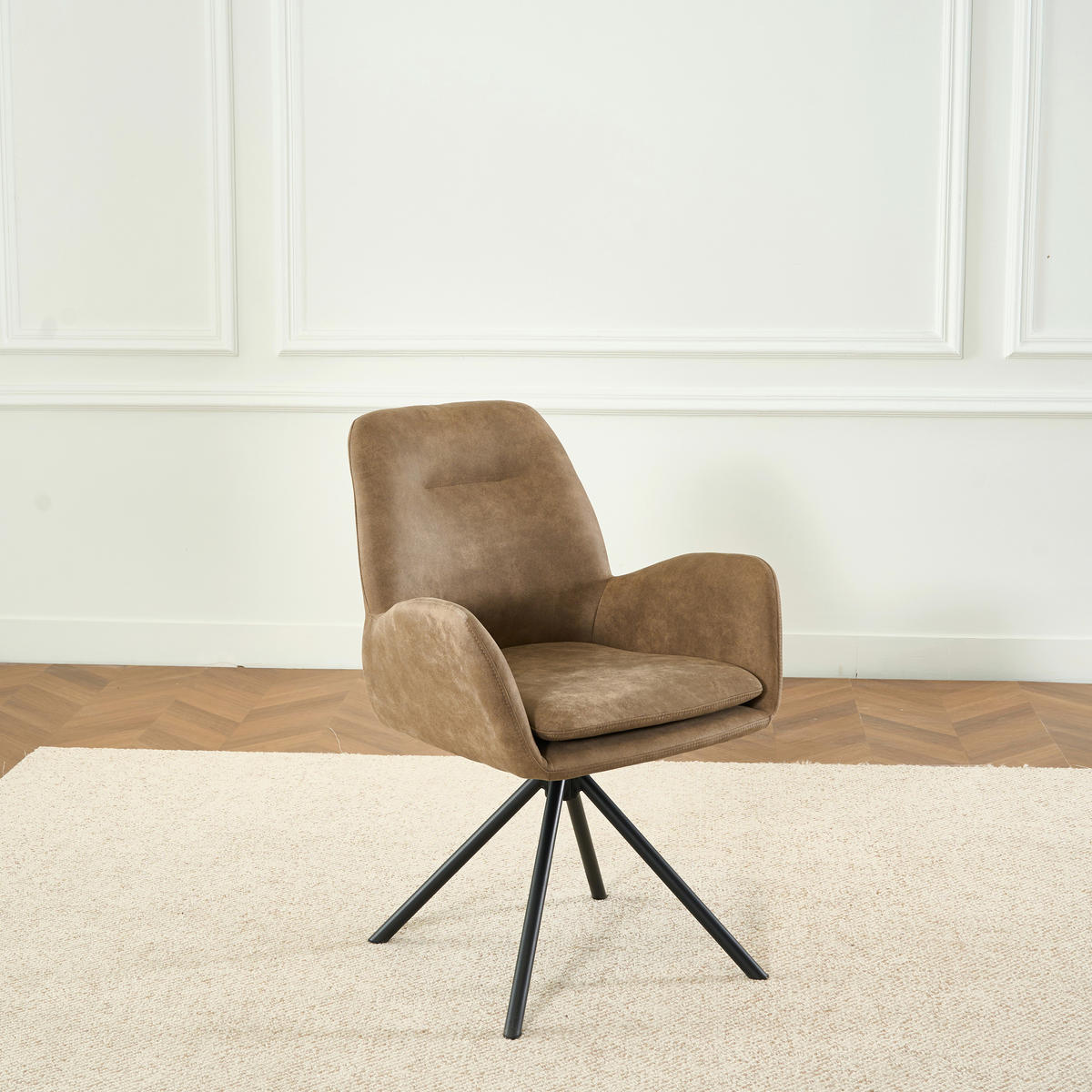 ARMLEHNSTUHL Eisen Webstoff  - Schwarz/Braun, Basics, Textil/Metall (60.5/88/62cm) - MID.YOU