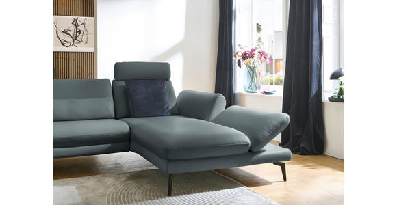 ECKSOFA in Echtleder Blaugrau  308/195 cm  - Blaugrau/Schwarz, Design, Leder/Metall (308/195cm) - Dieter Knoll