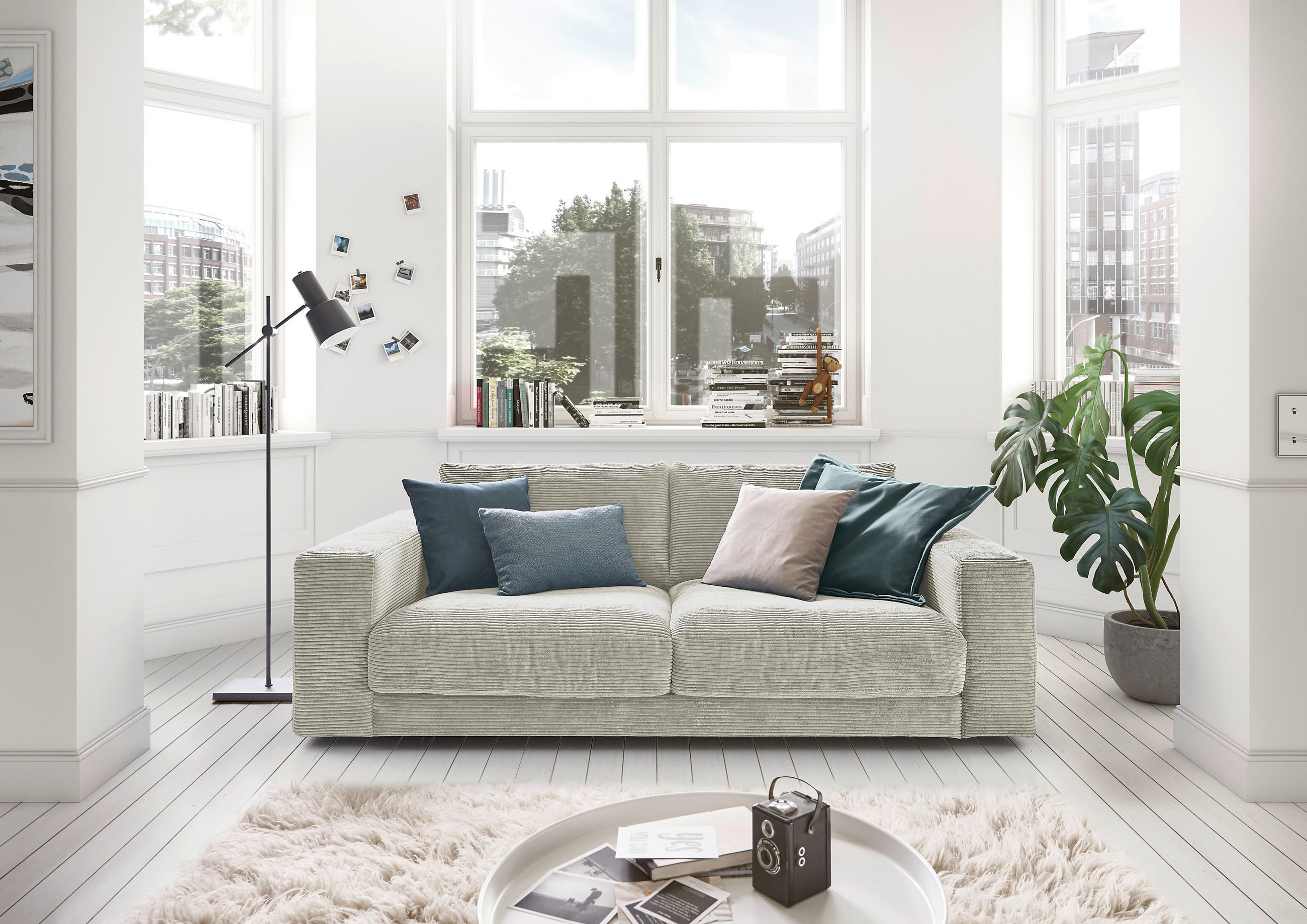 2-SITZER-SOFA in Cord Hellgrau  - Hellgrau/Schwarz, Design, Kunststoff/Textil (230/85/127cm) - Hom`in