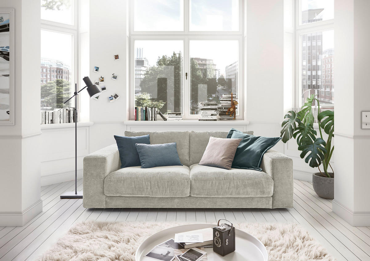 2-SITZER-SOFA in Cord Hellgrau  - Hellgrau/Schwarz, Design, Kunststoff/Textil (230/85/127cm) - Hom`in