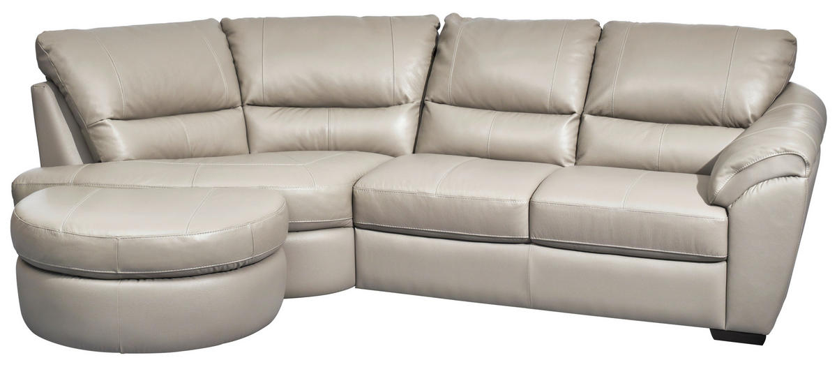 ECKSOFA Greige Kombination Echtleder/Lederlook  - Wengefarben/Greige, KONVENTIONELL, Leder/Holz (194/273cm) - Livetastic