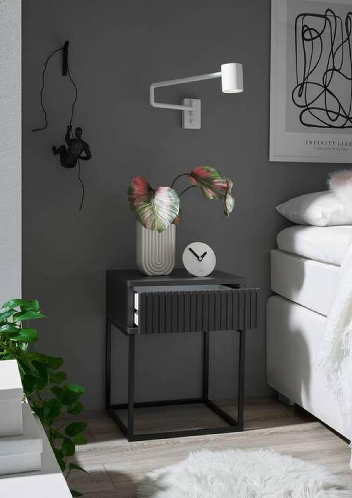 NACHTTISCH 40/52/38,5 cm  Graphitfarben, Schwarz  - Graphitfarben/Schwarz, Modern, Holzwerkstoff/Metall (40/52/38,5cm) - Livetastic