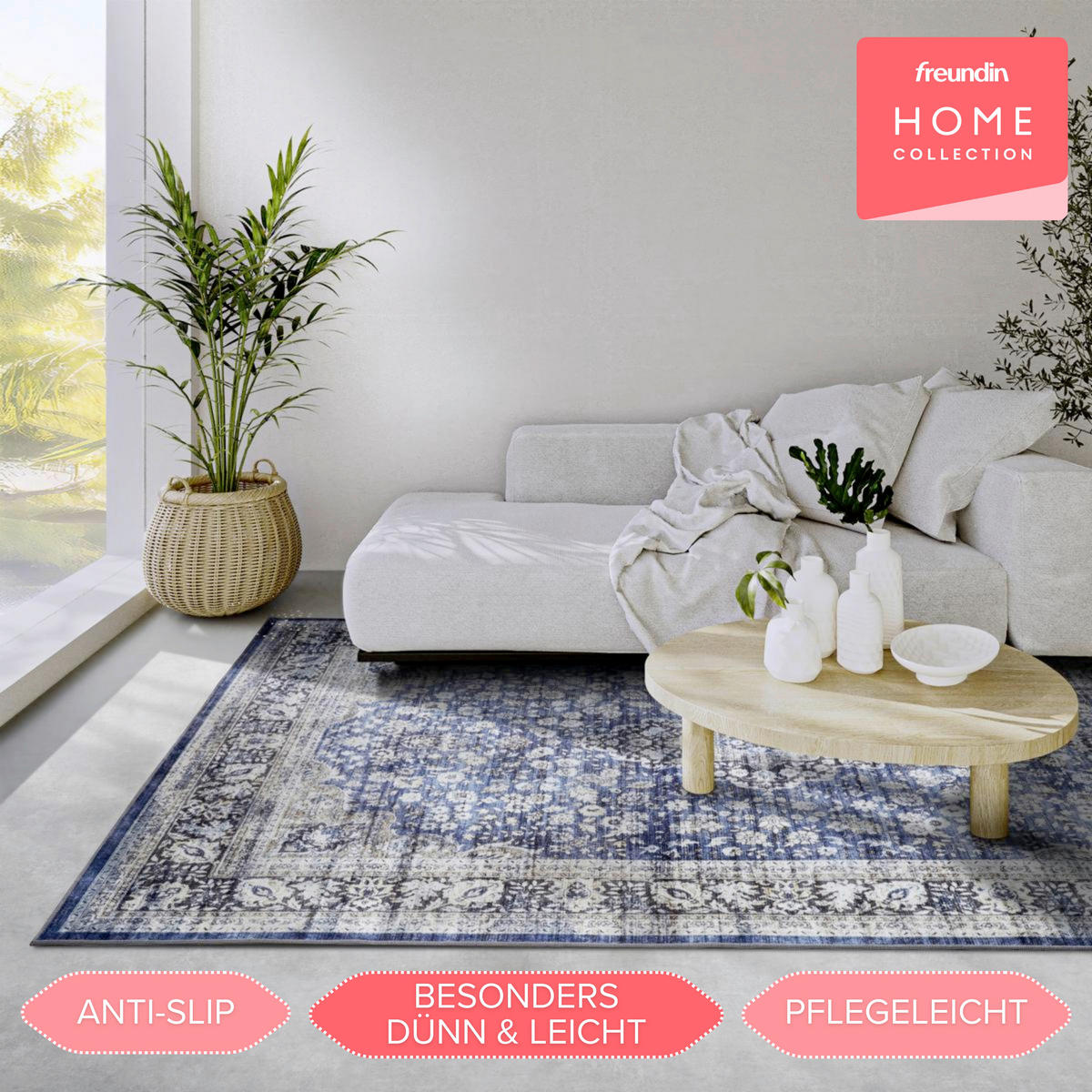 VINTAGE-TEPPICH 200/290/290 cm Asya Creme, Dunkelblau  - Creme/Dunkelblau, Design, Kunststoff/Textil (200/290/290cm) - Hanse Home