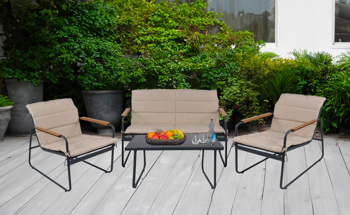 LOUNGEGARNITUR 4-teilig    - Creme/Schwarz, Modern, Glas/Kunststoff - MID.YOU