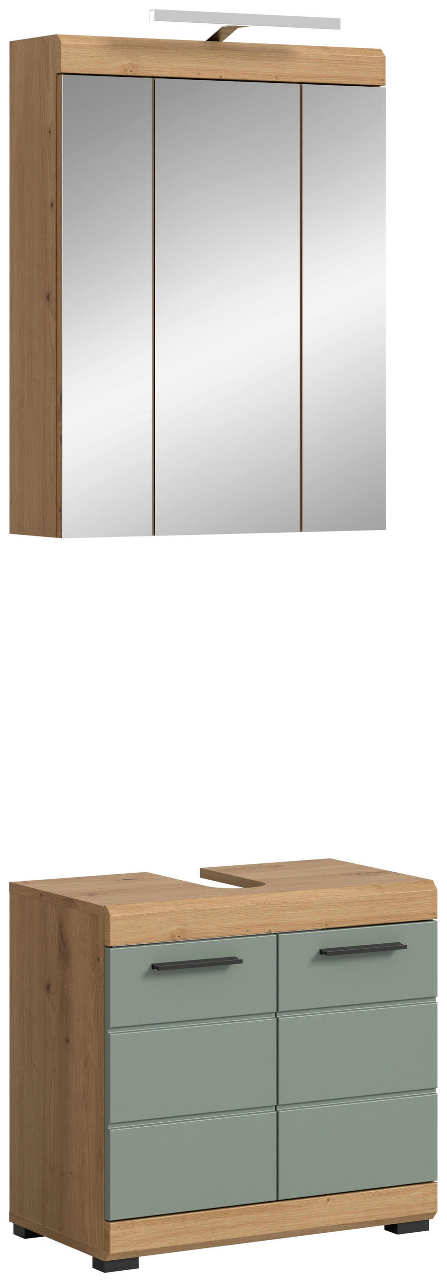 BADEZIMMER 2-teilig  in 60 cm  - Salbeigrün/Schwarz, MODERN, Glas/Holzwerkstoff (60cm) - MID.YOU