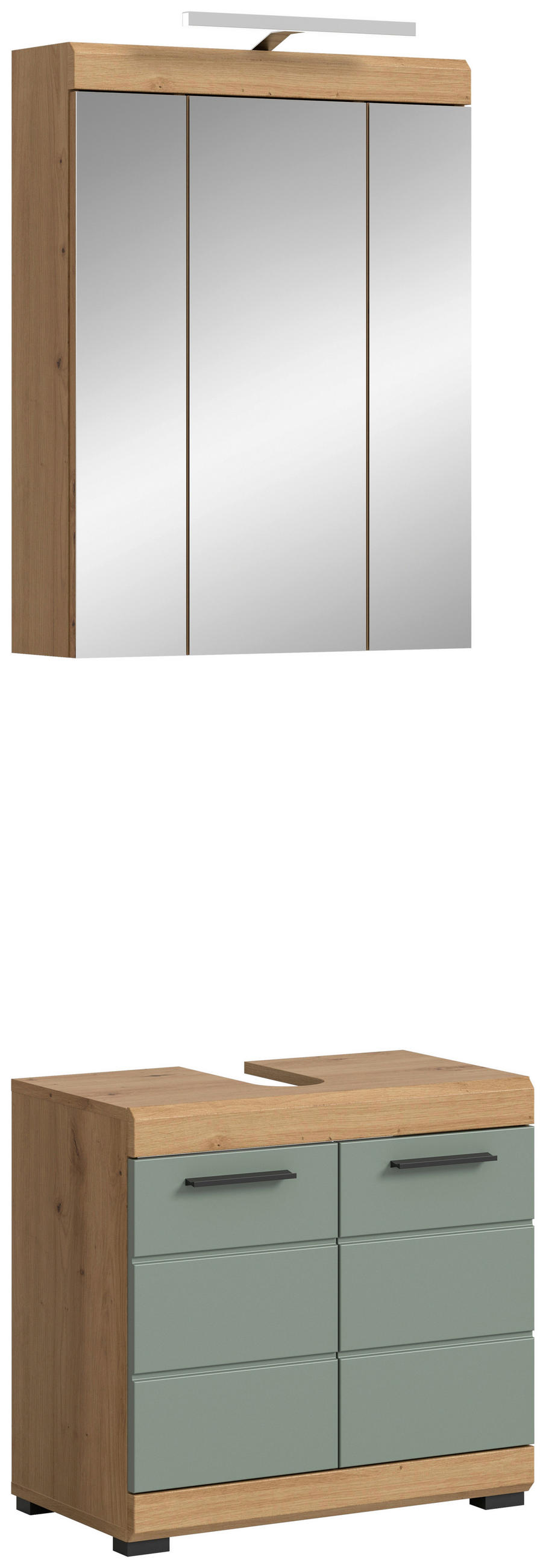 BADEZIMMER 2-teilig  in 60 cm  - Salbeigrün/Schwarz, MODERN, Glas/Holzwerkstoff (60cm) - MID.YOU