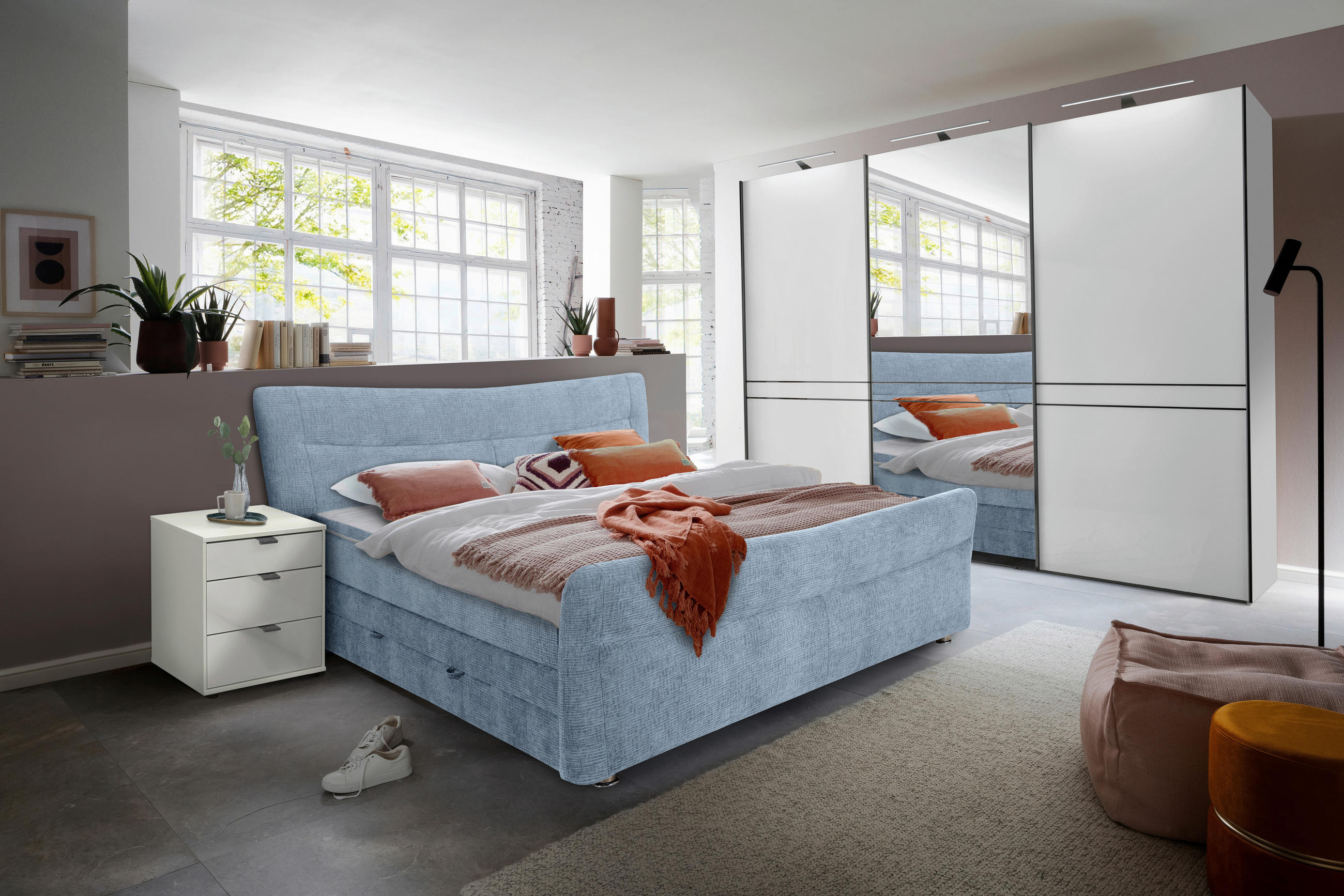 BOXSPRINGBETT 180/200 cm  in Hellblau  - Chromfarben/Hellblau, KONVENTIONELL, Textil/Metall (180/200cm) - Esposa