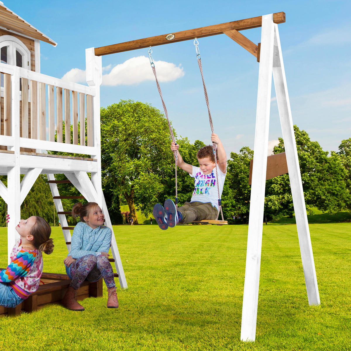 SPIELTURM 541/291/277 cm  - Braun/Weiß, KONVENTIONELL, Holz/Kunststoff (541/291/277cm) - Ambia Garden