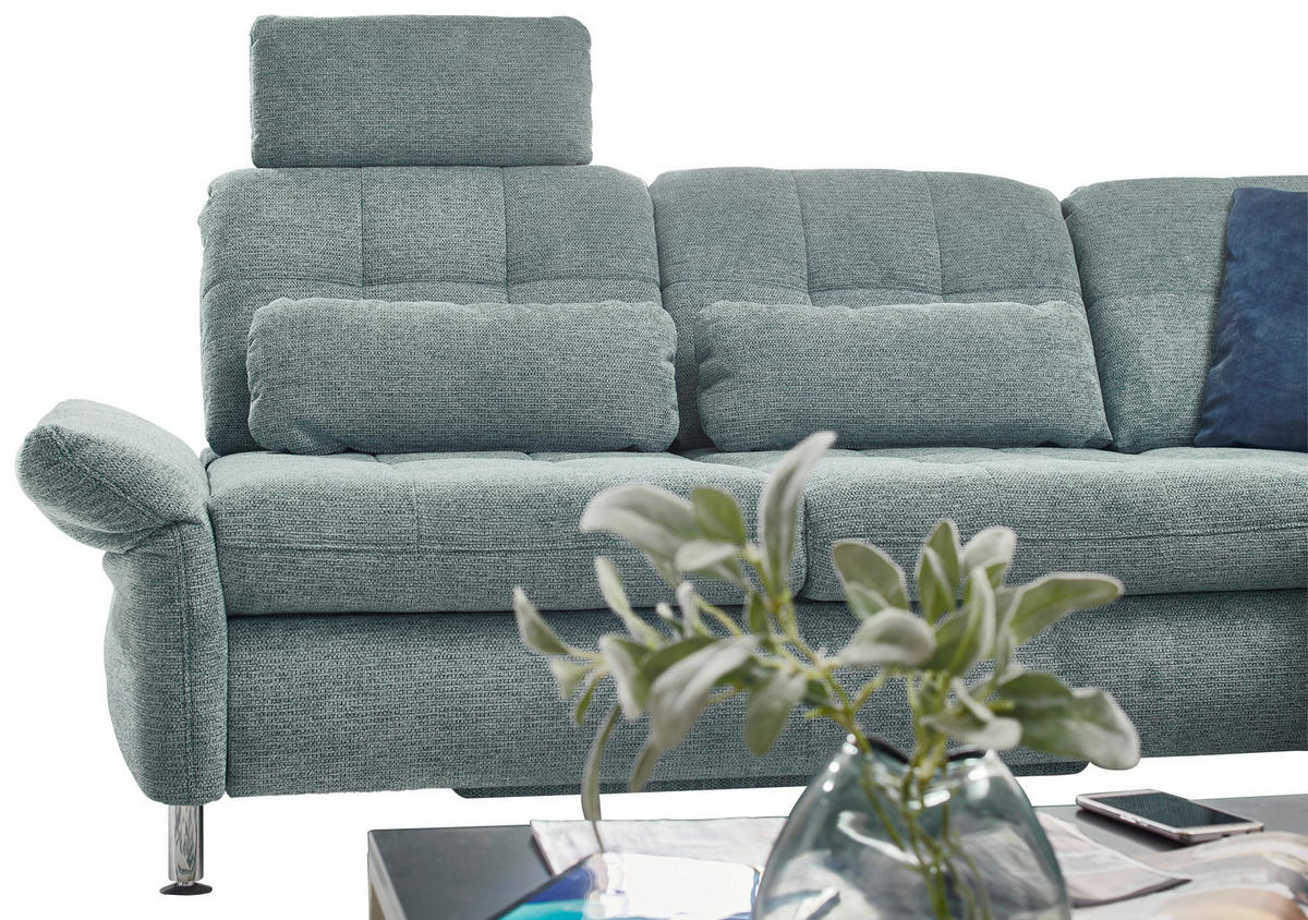 ECKSOFA in Webstoff Türkis  - Türkis/Chromfarben, Konventionell, Textil/Metall (242/210cm) - Beldomo Style