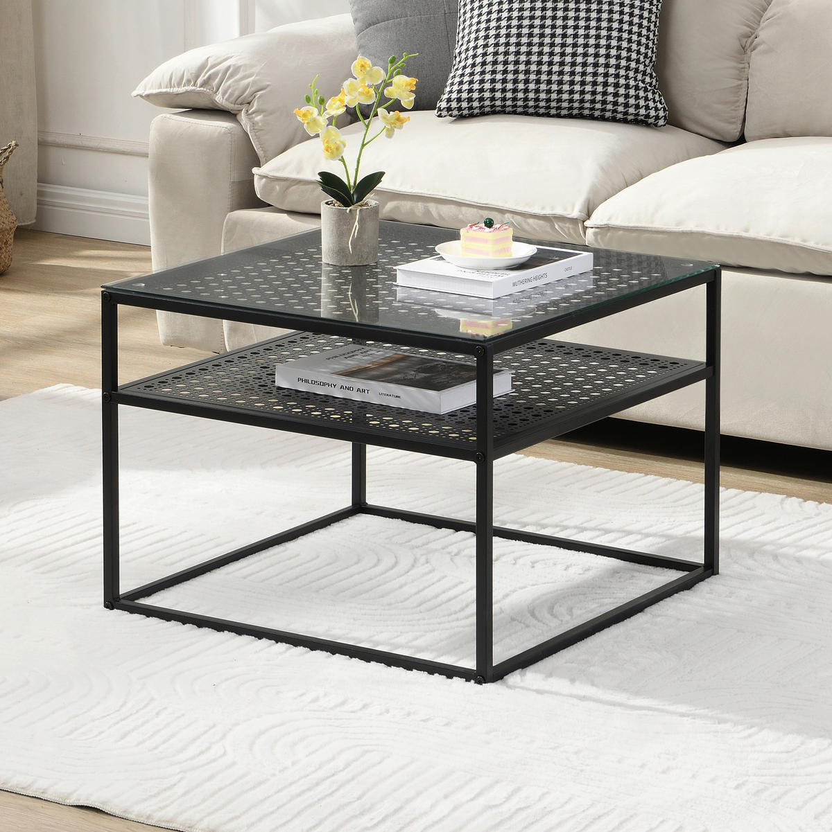 COUCHTISCH in Glas 60/60/45 cm  - Schwarz, Design, Glas/Metall (60/60/45cm) - MID.YOU