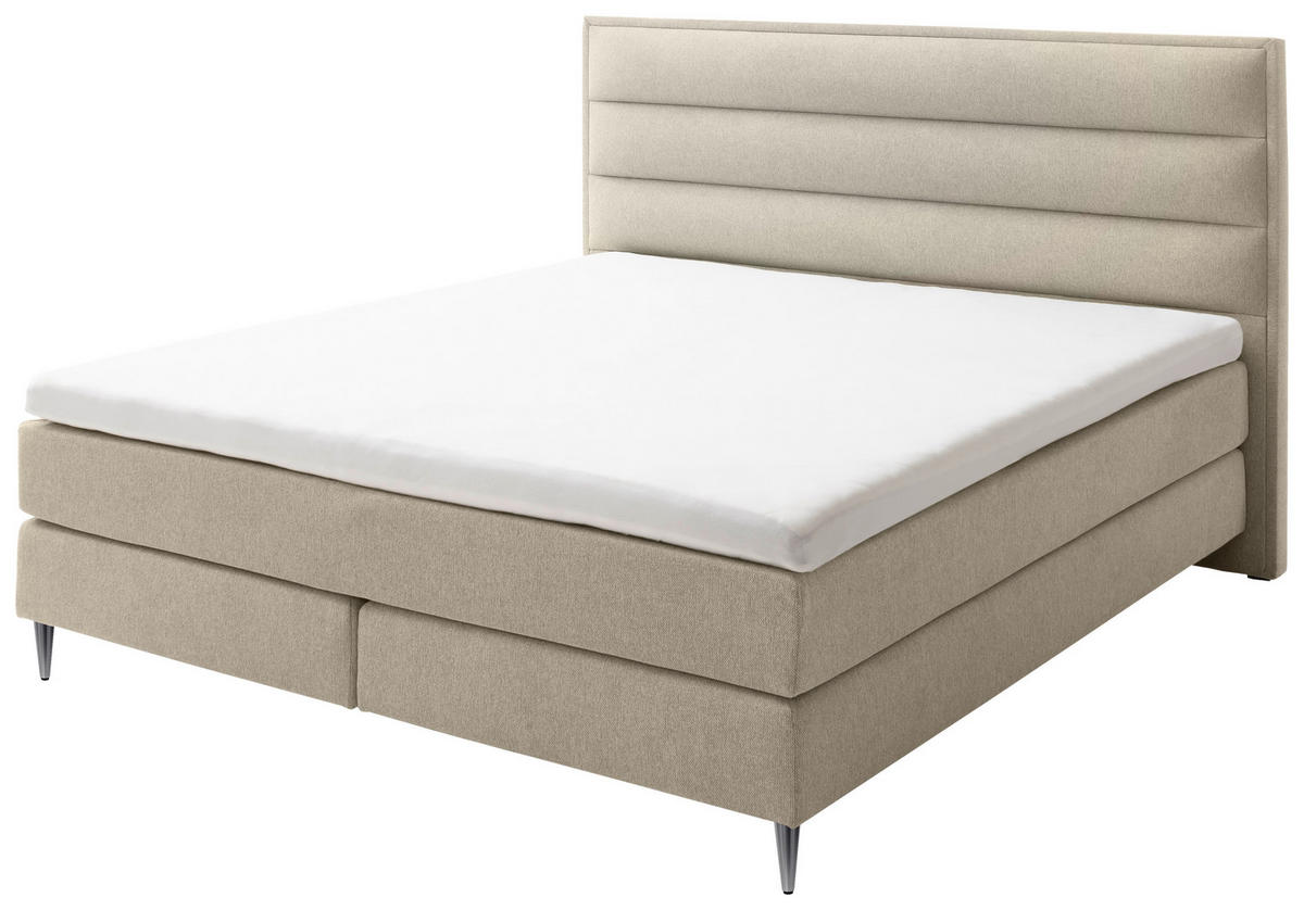 BOXSPRINGBETT 180/200 cm  in Beige  - Edelstahlfarben/Beige, Design, Textil/Metall (180/200cm) - Schöner Wohnen