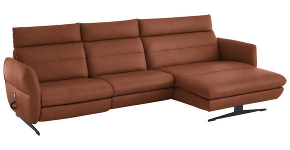 ECKSOFA in Echtleder Cognac  300/157 cm  - Cognac/Schwarz, Design, Leder/Metall (300/157cm) - Dieter Knoll
