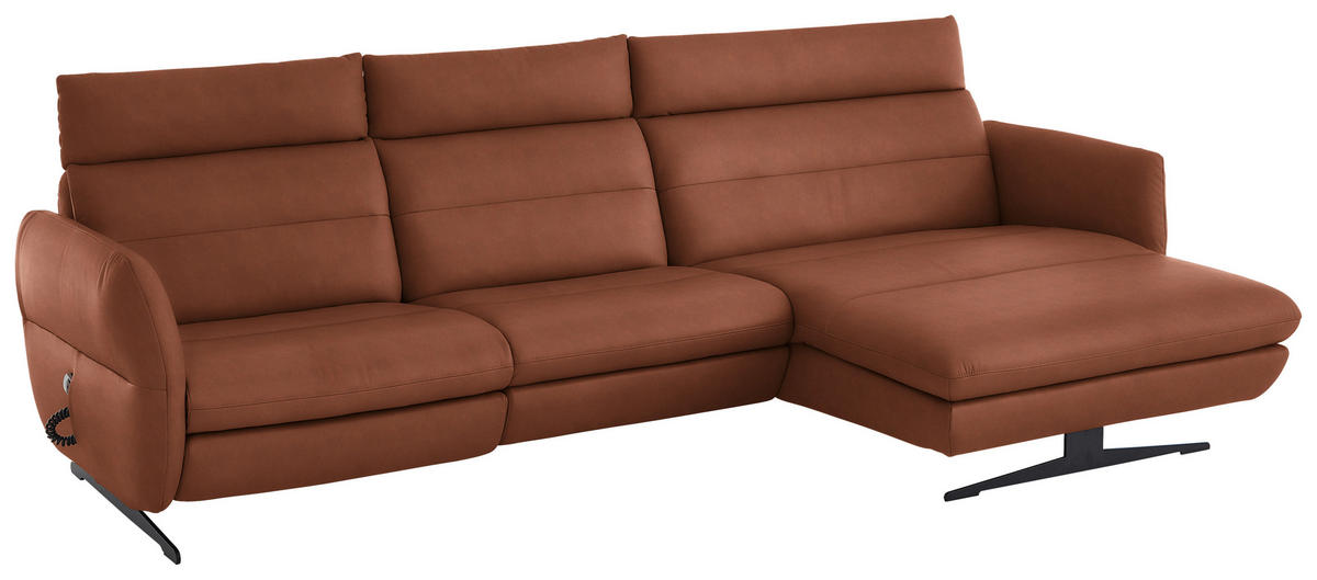 ECKSOFA in Echtleder Cognac  - Cognac/Schwarz, Design, Leder/Metall (300/157cm) - Dieter Knoll