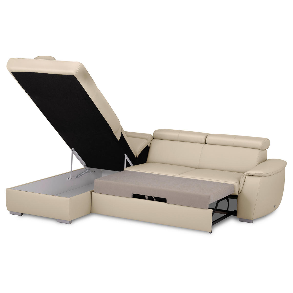 WOHNLANDSCHAFT  in Kombination Echtleder/Lederlook Grau  - Grau, Leder/Metall (211/262cm) - Celina Home