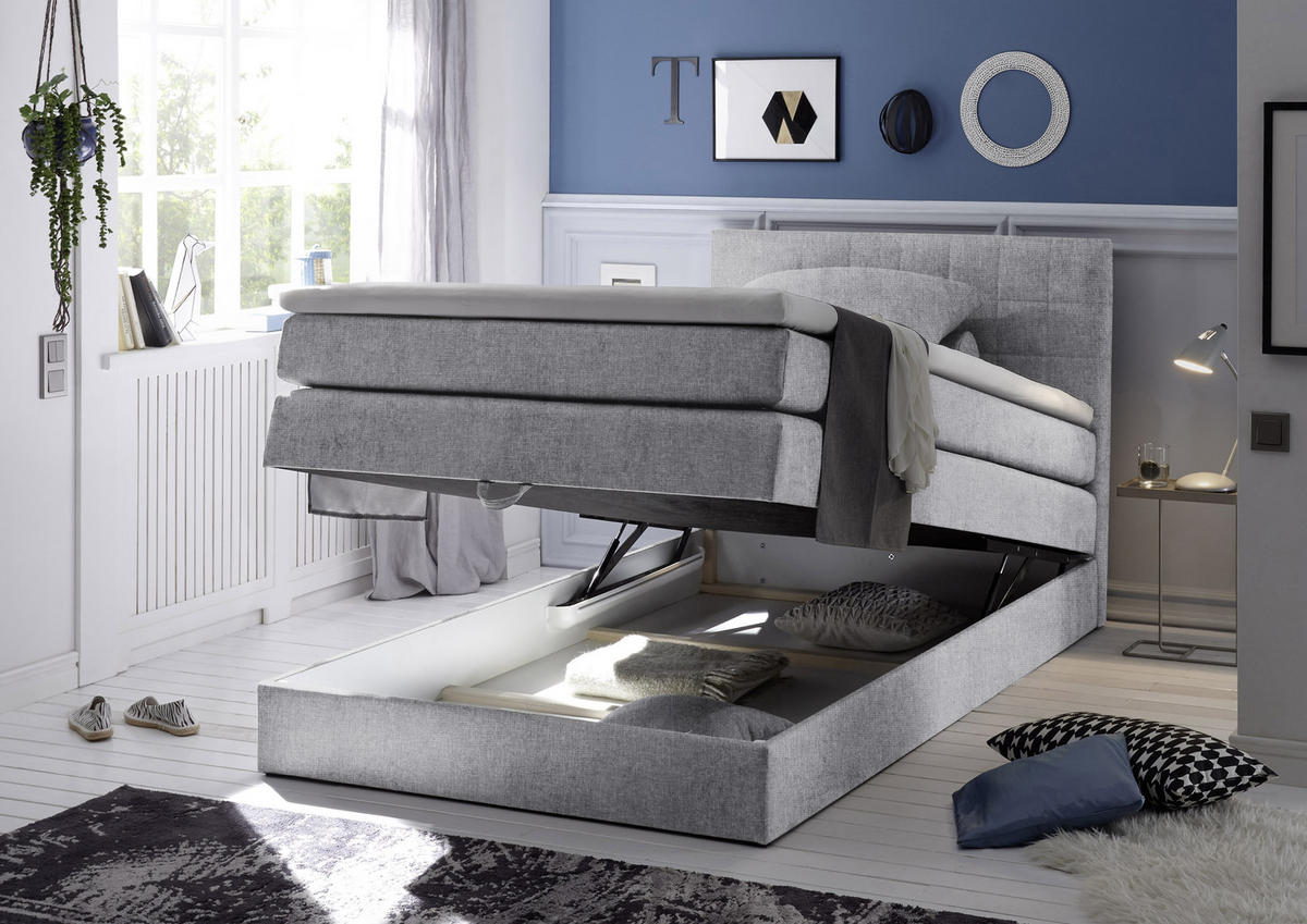 BOXSPRINGBETT 140/200 cm  in Hellgrau  - Hellgrau/Schwarz, Design, Kunststoff/Textil (140/200cm) - Xora