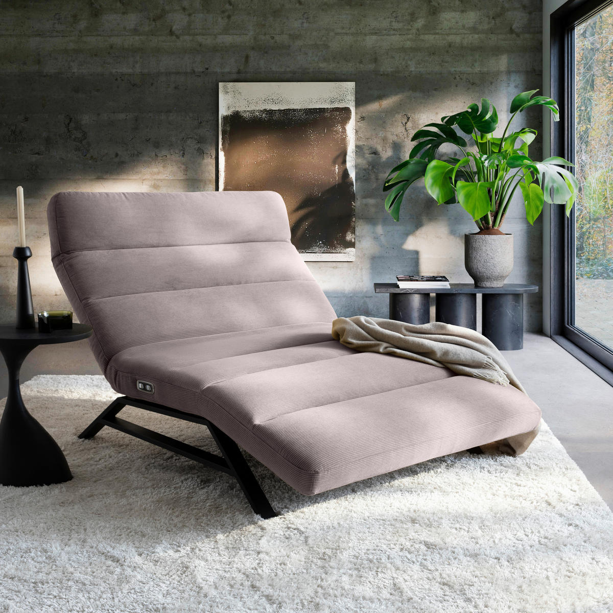 RELAXLIEGE in Feincord Taupe  - Taupe/Schwarz, Design, Textil/Metall (120/54-113/158-198cm) - Pure Home Lifestyle