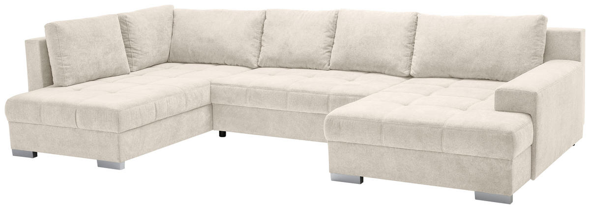 WOHNLANDSCHAFT Beige Velours  - Chromfarben/Beige, KONVENTIONELL, Kunststoff/Textil (198/363/170cm) - Hom`in