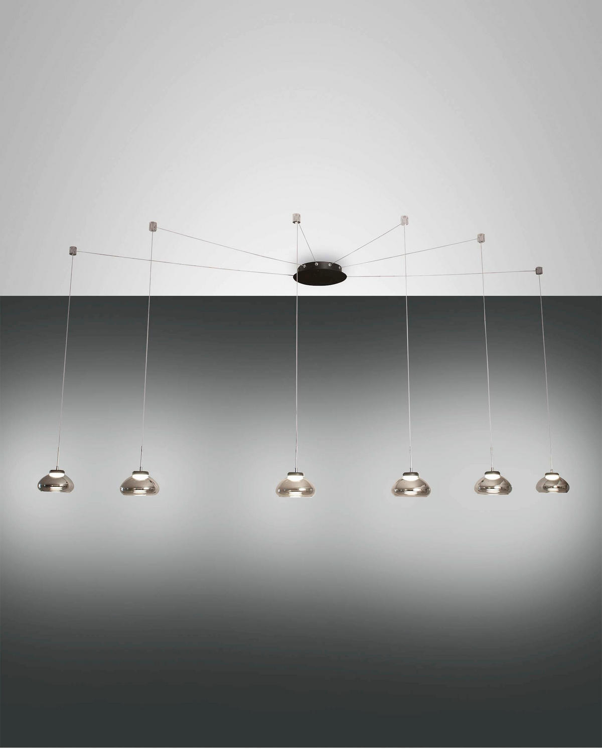 LED-PENDELLEUCHTE Arabella 65/350 cm   - Schwarz/Grau, Design, Glas/Metall (65/350cm) - Fabas Luce