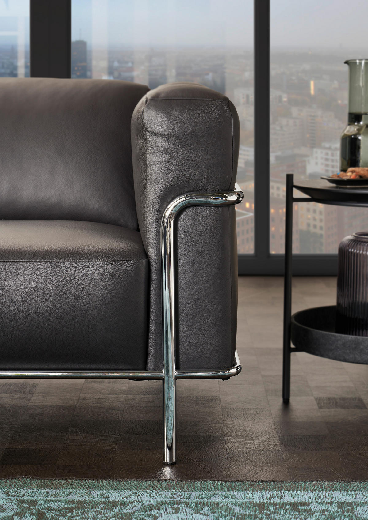 FAUTEUIL in Echtleder Schwarz  - Chromfarben/Schwarz, Design, Leder/Metall (91/67/96cm) - Johann Jakob