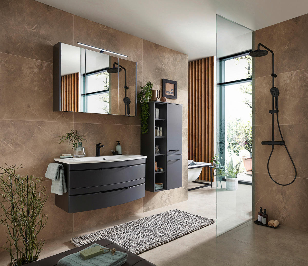 BADEZIMMER  in 90 cm  - Weiß/Grau, MODERN, Holzwerkstoff/Stein (90cm) - Sadena
