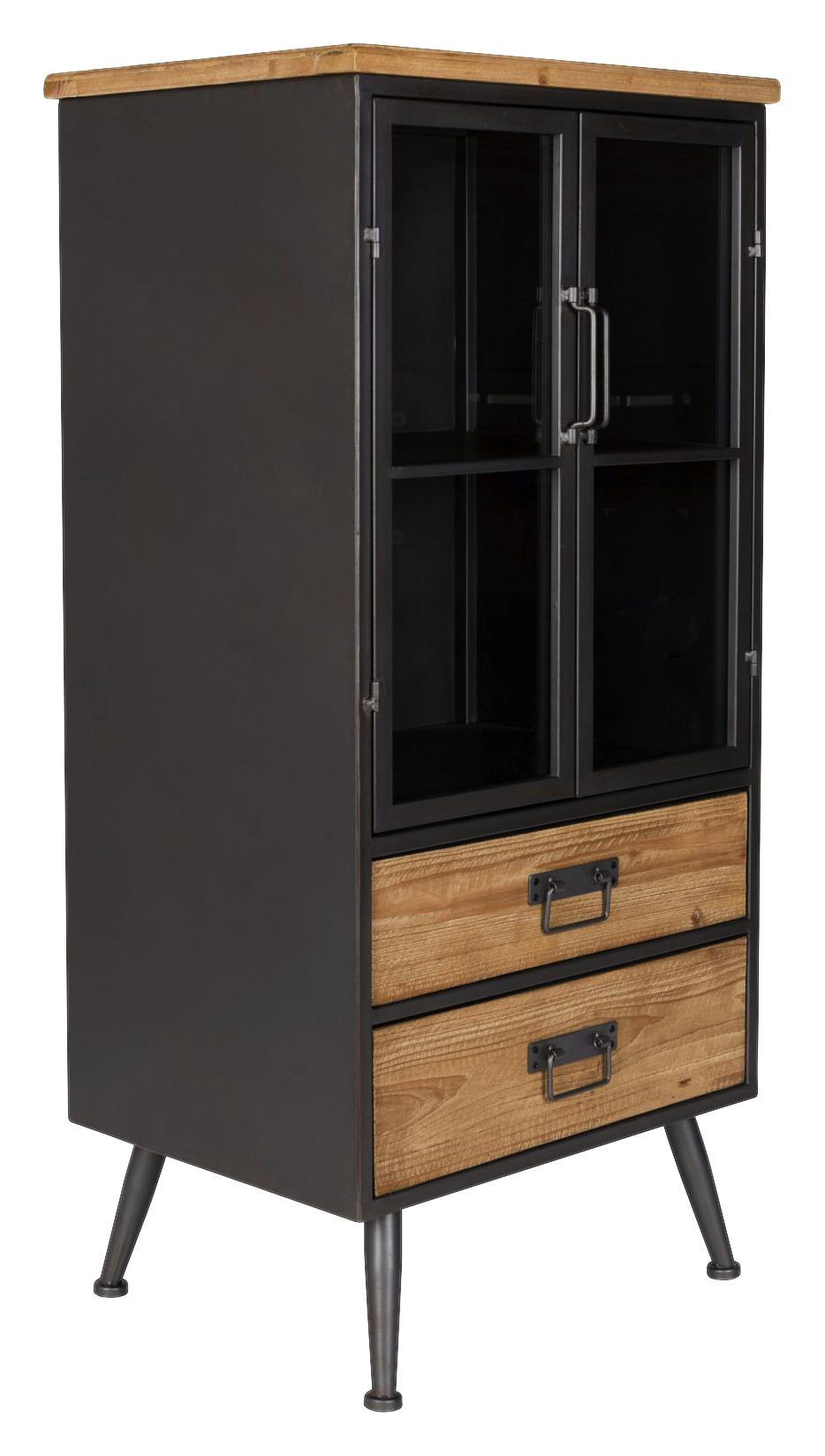 Vitrine in massiv Tanne Walnussfarben