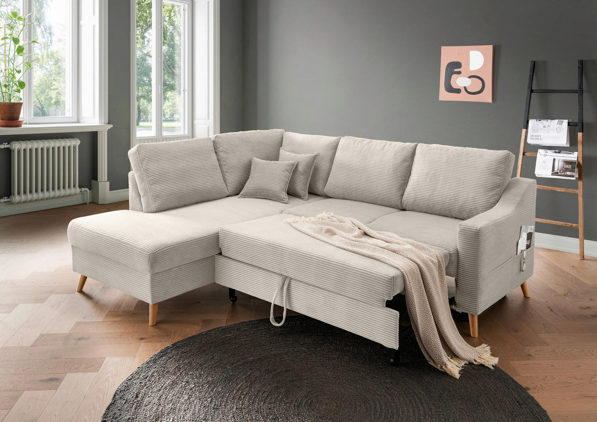 ECKSOFA in Cord Beige  - Beige/Naturfarben, Modern, Holz/Textil (200/230cm) - Livetastic