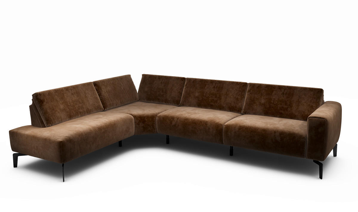 ECKSOFA Cosy Braun Samt  - Schwarz/Braun, Design, Textil/Metall (213/296cm) - SENSOO