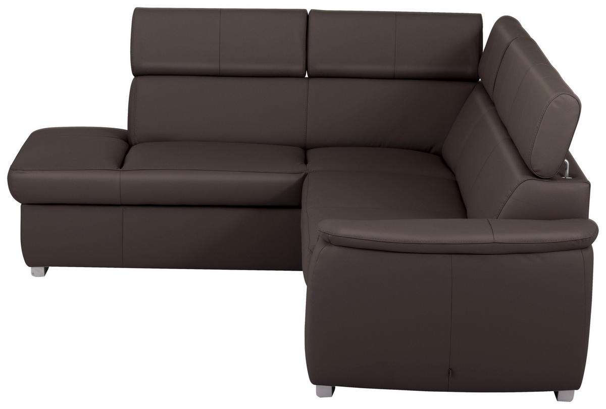 WOHNLANDSCHAFT  in Kombination Echtleder/Lederlook Dunkelbraun  - Dunkelbraun, Leder/Metall (211/262cm) - Celina Home