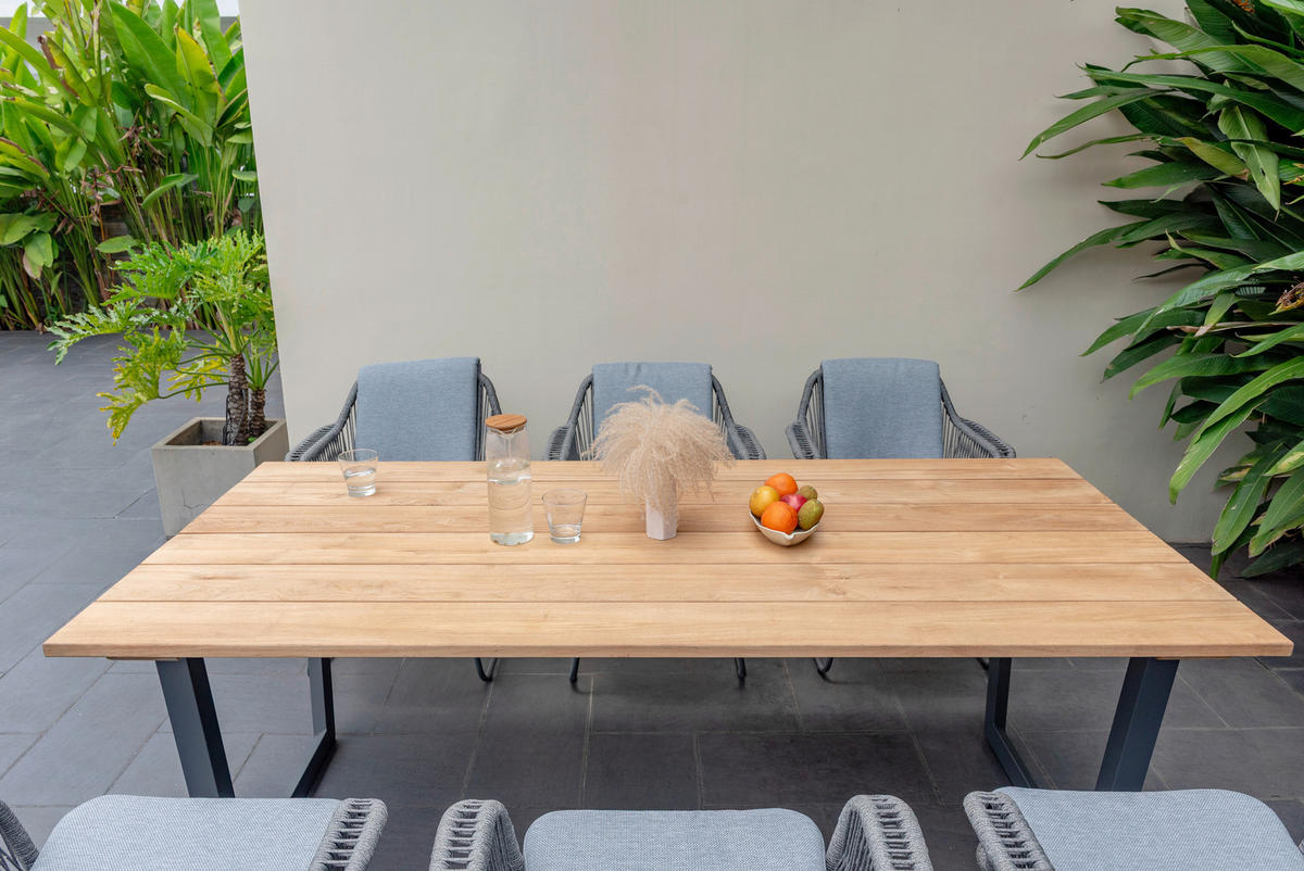 GARTENTISCH Holz, Metall Anthrazit, Teakfarben rechteckig  - Anthrazit/Teakfarben, MODERN, Holz/Metall (216/99/75cm) - Amatio