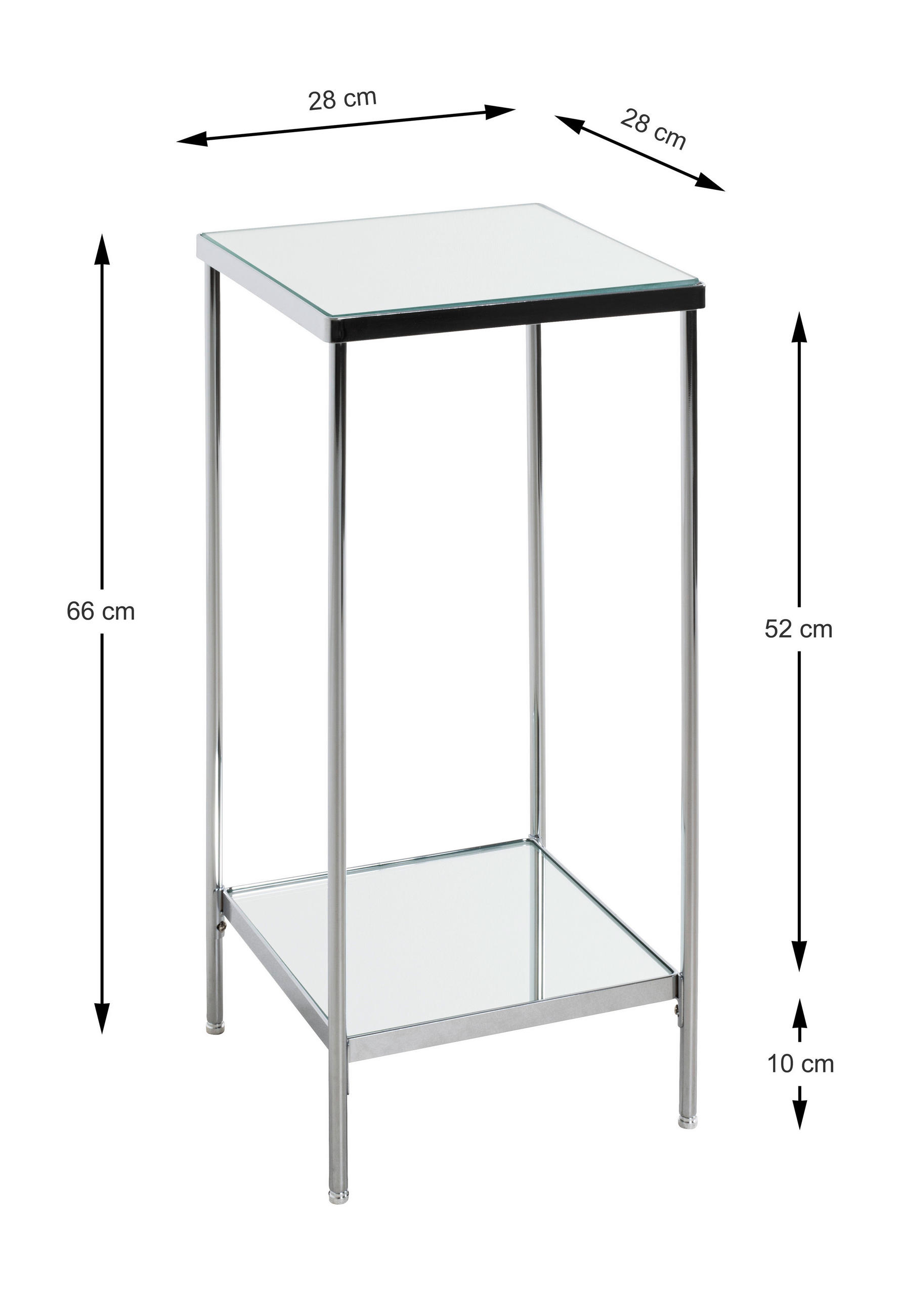 Thumbnail - Beistelltisch, Chrom, Metall, Glas, quadratisch, Rundrohr, 29x66x29 cm, offenes Fach, Wohnzimmer, Wohnzimmertische, Beis...