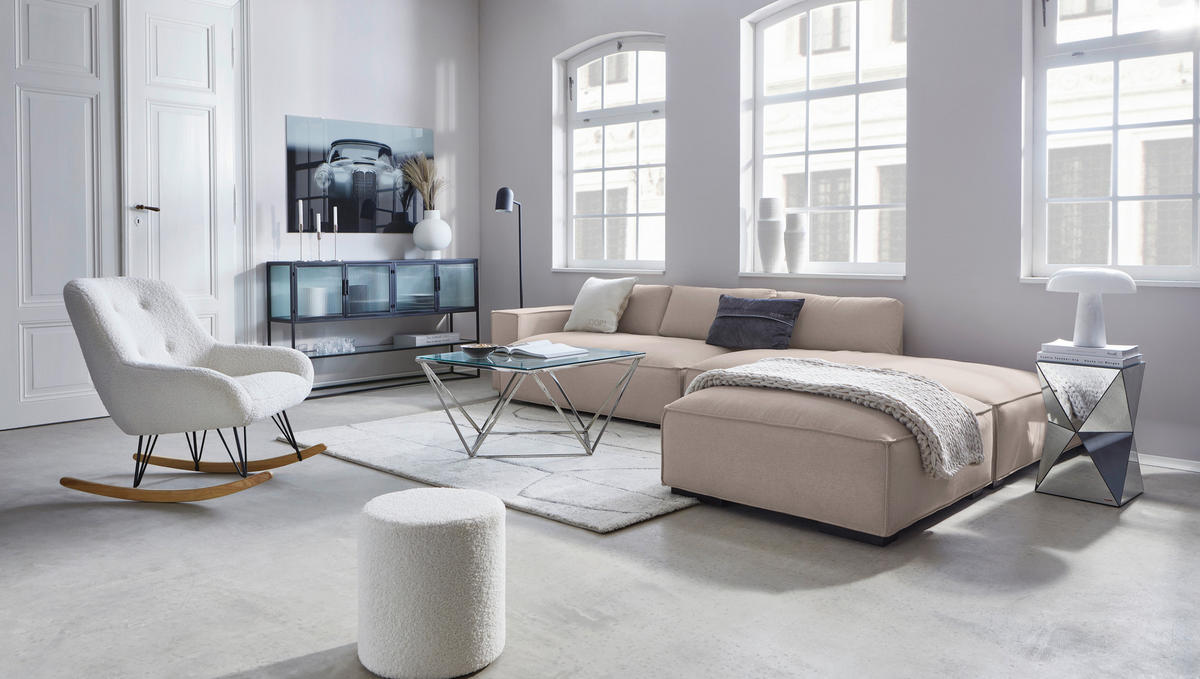 ECKSOFA Taupe Webstoff  - Taupe/Schwarz, Trend, Holz/Textil (280/260cm) - Livetastic