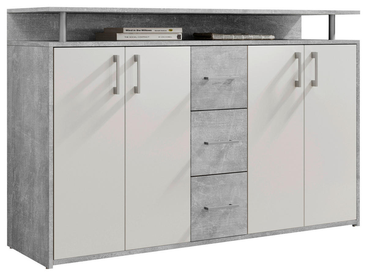 KOMODA   139/90/34 cm   siva, bijela  - bijela/srebrne boje, Design, drvni materijal/plastika (139/90/34cm) - Carryhome