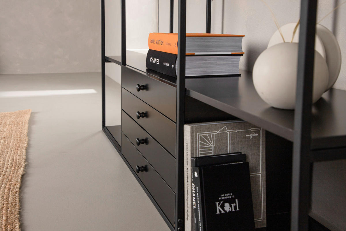 REGAL Schwarz, Nussbaumfarben  - Nussbaumfarben/Schwarz, Design, Holzwerkstoff/Metall (150/120/35cm) - Livetastic