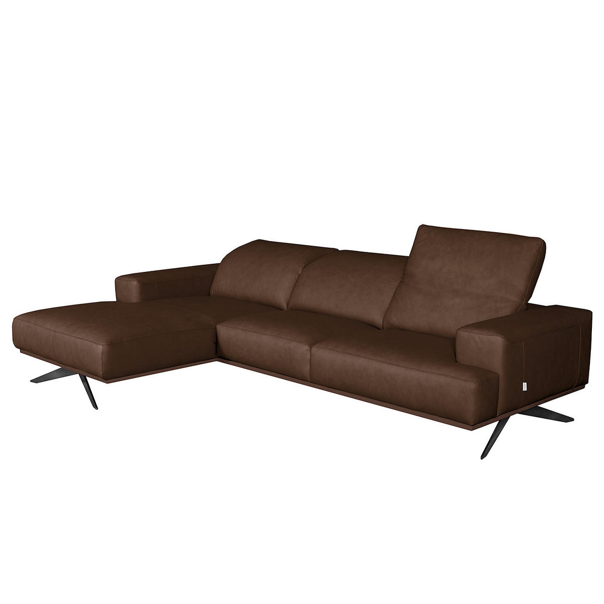 ECKSOFA  in Echtleder Dunkelbraun  187/295 cm  - Dunkelbraun/Schwarz, Design, Leder/Metall (187/295cm) - Livetastic