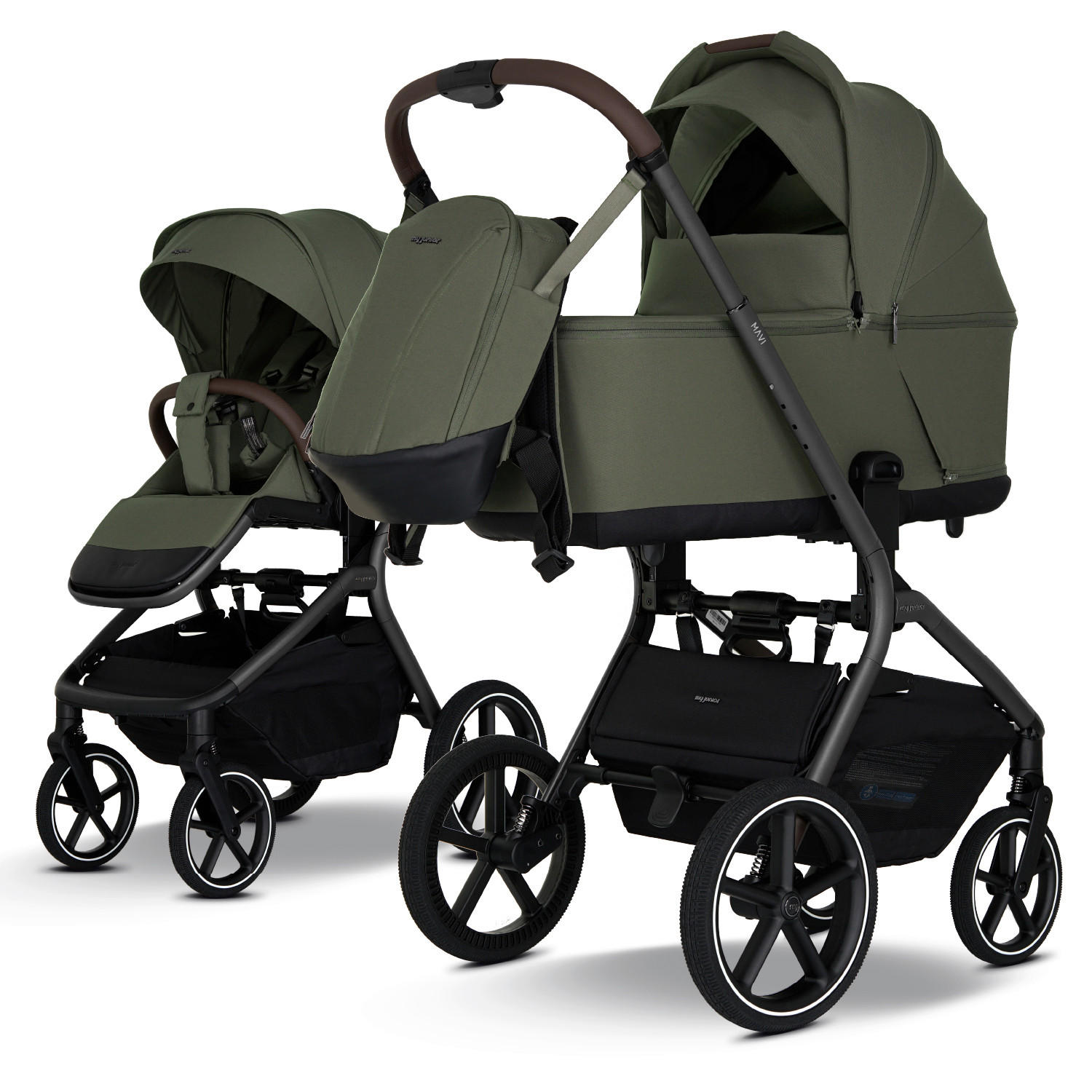 KOMBIKINDERWAGEN MAVI 2in1  - Anthrazit/Olivgrün, Trend, Textil/Metall (92/55/110.5cm) - My Junior