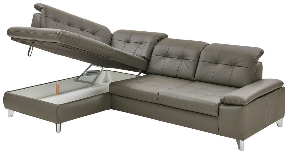 ECKSOFA in Echtleder Grau  - Grau, Basics, Leder/Metall (211/309cm) - Beldomo Speed