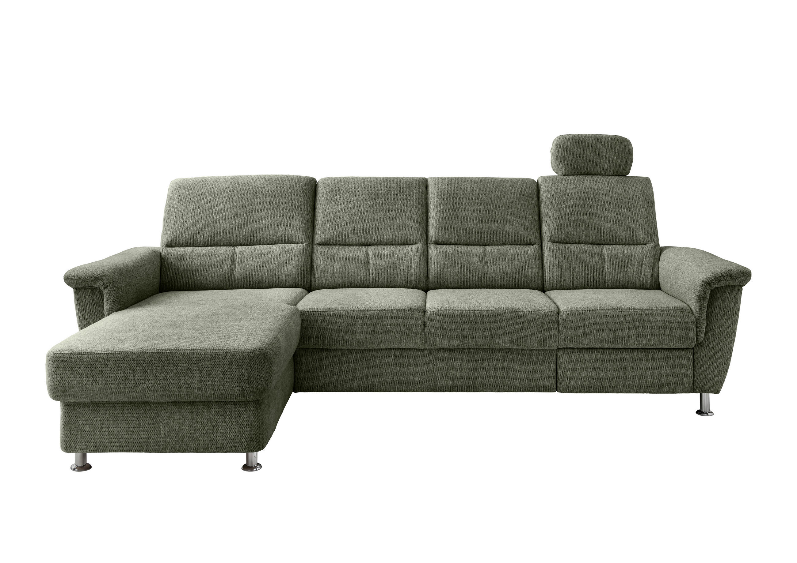 ECKSOFA  in Chenille Grün  165/292 cm  - Chromfarben/Grün, KONVENTIONELL, Textil/Metall (165/292cm) - Livetastic