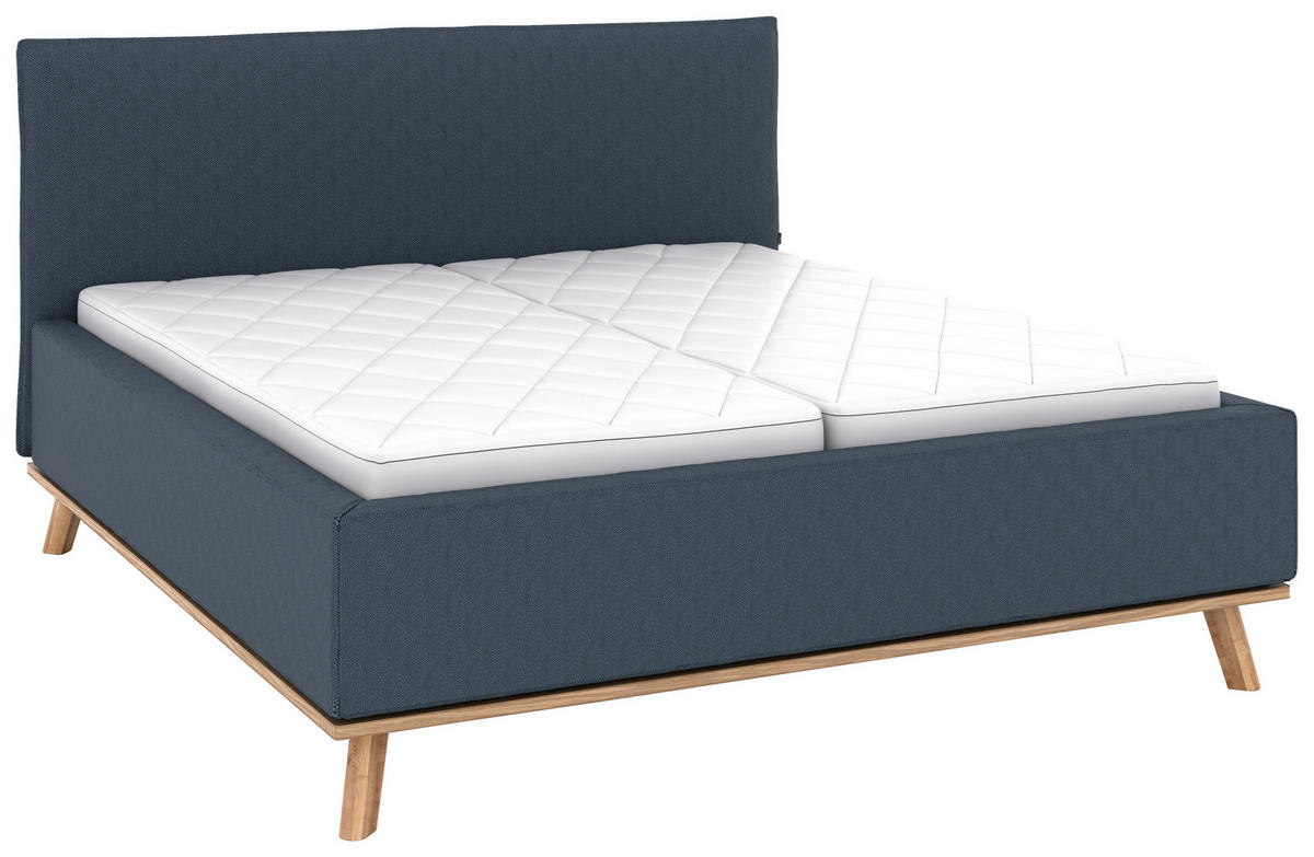 POLSTERBETT Matratze, Lattenrost, Bettkasten 160/200 cm  in Dunkelblau  - Eichefarben/Weiß, Design, Holz/Textil (160/200cm) - Musterring